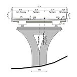Bauwerksskizze BW3 Rampe Nord-Ost, Blick auf die geplante Rampe mit Querschnitt der Fahrbahn und durch den Pfeiler